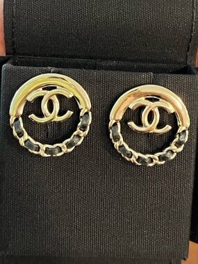 CHANEL Lambskin Chain CC Stud Earrings in Gold